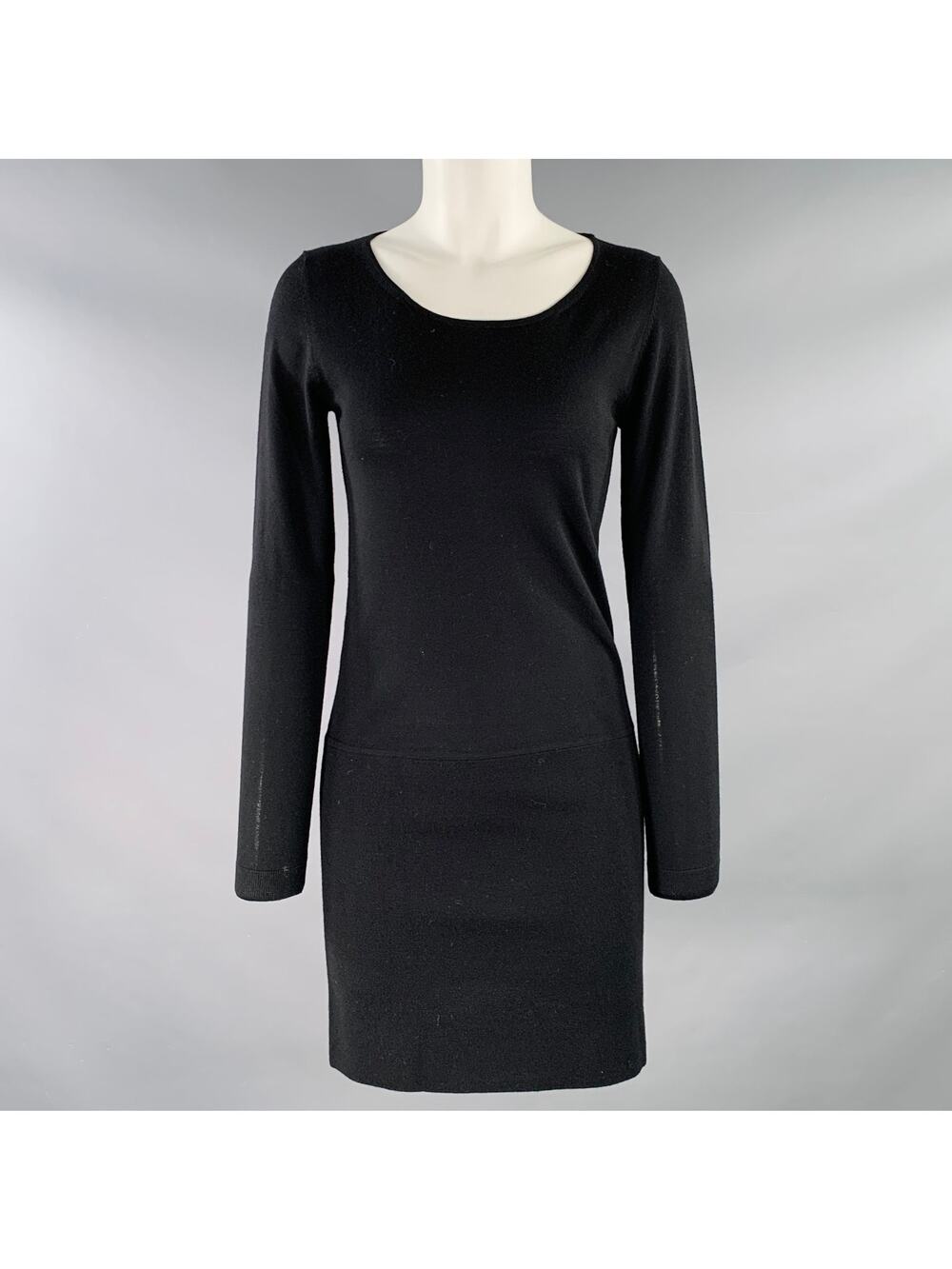 THEORY Size S Pazia Preen Black Wool Long Sleeve Above Knee Dress